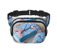 Poezjzw Blue Cherry Blossom Cake Travel Waist Bag Suitable For Running, Cycling And Outdoor Adventures, Store Mobile Phones And Credit Cards, Black, One Size