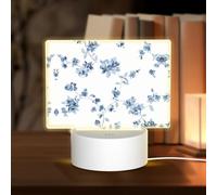 POEZJZW Blue Flower Floral Pattern Roses Pattern Led Lamp Base Night Light Acrylic USB 3 Mode for Room Cafe Bar Birthday Party