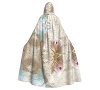 POEZJZW Blue Flower With Starfishes On Beach Pattern Poncho Halloween Hooded Cape Women'S Men'S Halloween Dress Up Party Cosplay Costumes