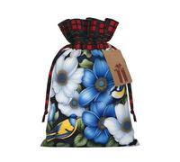 POEZJZW Blue Flowers And Birds Drawstring Gift Bag Snack Bag Candy Bag, Perfect For Celebration Christmas Birthdays, Parties Etc
