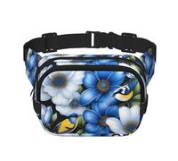 Poezjzw Blue Flowers And Birds Travel Waist Bag Suitable For Running, Cycling And Outdoor Adventures, Store Mobile Phones And Credit Cards, Black, One Size