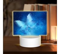 POEZJZW Blue Starry Butterfly Pattern Rectangular Acrylic Night Light Touch Switch Accent for Bookshelves Desks Nightstands
