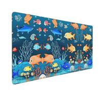 Poezjzw Blue Underwater World of Fish Long Gaming Mouse Pad Large Desk Pad Keyboard Mat with Stitched Edges for Gaming and Office 16x35.5in