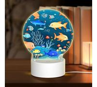 POEZJZW Blue Underwater World of Fish Pattern Round Acrylic Night Light with USB Cable Adjustable 3 Colors for Restaurant Bar Cafe