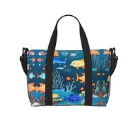 Poezjzw Blue Underwater World Of Fish Travel Duffle Bag Weekender Carry On Tote Bags For Women Hospital Bags For Labor And Delivery Overnight Luggage Bag, Black, One Size, Black, One Size