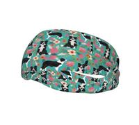 Poezjzw Border Collie Florals Pattern Sports Headband Suitable For Running Yoga Elasticated Moisture Wicking Hairband