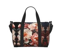 Poezjzw Bright White Peonies Travel Duffle Bag Weekender Carry On Tote Bags For Women Hospital Bags For Labor And Delivery Overnight Luggage Bag, Black, One Size, Black, One Size