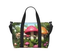 Poezjzw Brightly Colored Mushrooms Travel Duffel Bag Tote Carry On Luggage Bag Water Resistant Weekender Overnight Bags For Foldable, Black, One Size, Black, One Size