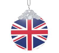 Poezjzw British Flag Pattern Glass Christmas Ornament Round Hanging Pendant Gifts For Xmas Holidays Ornaments Home Decor Silver Metal Buckle
