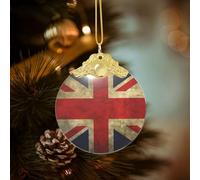 Poezjzw British Flag Pattern Glass Round-Shaped Christmas Tree Ornaments, Family New Year Home Souvenirs For Gatherings Gold