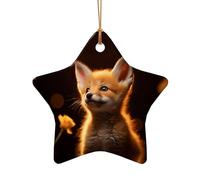 Poezjzw Brown Fox Pattern Ceramic Christmas Ornament Star Shape Hanging Pendant Gifts For Xmas Holidays, Ornaments For Home Decor