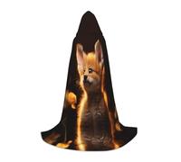 POEZJZW Brown Fox Pattern Hooded Cloak Robe Costume Cloak For Adult Men Women Christmas Hoodies Cape Cosplay Costumes M