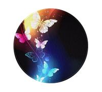 POEZJZW Butterflies On Black Background Pattern Round Non-Slip Rubber Base Small Mouse Pad Suitable For Games Computer Laptop 7.9x7.9 In