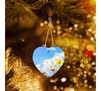 Poezjzw Butterfly On Daisy Pattern Christmas Heart Shape Ceramic Ornaments Christmas Tree Hanging Home Decoration Gatherings Souvenirs