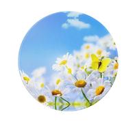 POEZJZW Butterfly On Daisy Pattern Round Non-Slip Rubber Base Small Mouse Pad Suitable For Games Computer Laptop 7.9x7.9 In