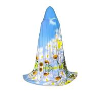 POEZJZW Butterfly On Daisy Pattern Teenager Hooded Cloak Cloak Women Men Halloween Costume Masquerade Cosplay Costume Christmas Party Robe L