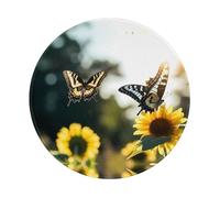 POEZJZW Butterfly On Sunflower Pattern Round Mouse Mat, Cute Mouse Pad, Non-Slip Rubber Base With Stitched Edge, Small Size 7.9 X 7.9 Inch