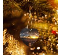 Poezjzw Calm Coastal Scene Pattern Christmas Heart Shape Ceramic Ornaments Christmas Tree Hanging Home Decoration Gatherings Souvenirs