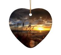 Poezjzw Calm Coastal Scene Pattern Christmas Heart Shape Ceramic Ornaments Christmas Tree Hanging Home Decoration Gatherings Souvenirs