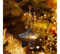 Poezjzw Calm Coastal Scene Pattern Christmas Star Ceramic Ornaments Christmas Tree Hanging Home Decoration Gatherings Souvenirs
