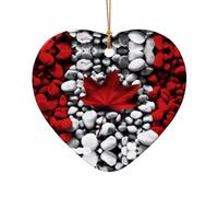 Poezjzw Canada Flag Wallpapers Pattern Christmas Heart Shape Ceramic Ornaments Christmas Tree Hanging Home Decoration Gatherings Souvenirs