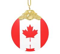 Poezjzw Canadian Flag Pattern Glass Christmas Ornament Round Hanging Pendant Gifts For Xmas Holidays Ornaments Home Decor Gold Metal Buckle