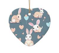 Poezjzw Cartoon Cute Bunny Pattern Ceramic Christmas Ornament Heart Shape Hanging Pendant Gifts For Xmas Holidays, Ornaments For Home Decor