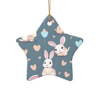 Poezjzw Cartoon Cute Bunny Pattern Christmas Ceramic Star Shape Pendant Decorations Suitable For Home Shopping Malls And Holiday Celebrations