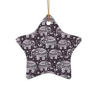 Poezjzw Cartoon Cute Elephant Pattern Christmas Star Shape Ceramic Ornaments Christmas Tree Hanging Home Decoration Gatherings Souvenirs