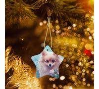 Poezjzw Cartoon Cute Puppy Pattern Ceramic Christmas Ornament Star Hanging Pendant Gifts For Xmas Holidays, Ornaments For Home Decor