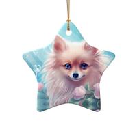 Poezjzw Cartoon Cute Puppy Pattern Ceramic Christmas Ornament Star Shape Hanging Pendant Gifts For Xmas Holidays, Ornaments For Home Decor