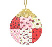 Poezjzw Cartoon Ladybug Pattern Gold Metal Buckle Round Glass Ornaments Christmas Tree Hanging Home Decoration Gatherings Souvenirs