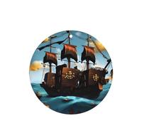Poezjzw Cartoon Pirate Ship Pattern Car Air Fresheners 6 Pcs Round Shape Hanging Aromatherapy Tablets Scented Fresheners For Bedroom Bathroom