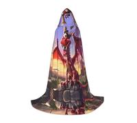 POEZJZW Cartoon Red Dragon Pattern Hooded Cloak Robe Costume Cloak For Adult Men Women Christmas Hoodies Cape Cosplay Costumes S