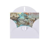 POEZJZW Cartoon World Map Pearl Paper Christmas Cards, With White Envelopes, Thank You Cards, Wedding, Valentine'S Day Cards 10-Count