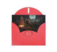 POEZJZW Castle In The Forest Pearl Paper Christmas Cards, With Red Envelopes, Thank You Cards, Wedding, Valentine'S Day Cards 10-Count