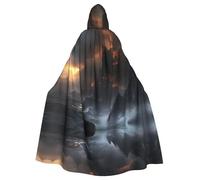 POEZJZW Castle In The Waves Pattern Hooded Cloak Robe Costume For Adult Men Women Christmas Hoodies Cape Cosplay Costumes