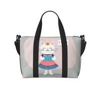 Poezjzw Cat Holding Sorry Postcard Travel Duffel Bag Tote Carry On Luggage Bag Water Resistant Weekender Overnight Bags For Foldable, Black, One Size