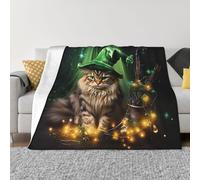 POEZJZW Cat In Witch Hat Pattern Flannel Blanket 60"X50" Bed Blankets For Sofa Bed Couch, Movie Night, Camping, And Travel