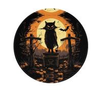 POEZJZW Cat On Cross Tombstone Pattern Round Mouse Mat, Cute Mouse Pad, Non-Slip Rubber Base With Stitched Edge, Small Size 7.9 X 7.9 Inch