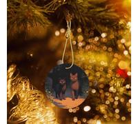 Poezjzw Cat Out Of The Shadows Pattern Ceramic Christmas Ornament Round Hanging Pendant Gifts For Xmas Holidays, Ornaments For Home Decor