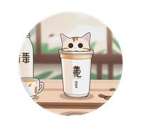POEZJZW Cat Shape Milk Tea Pattern Round Mouse Mat, Cute Mouse Pad, Non-Slip Rubber Base with Stitched Edge, Small Size 7.9 X 7.9 Inch