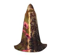 POEZJZW Cat Touching Flowers Pattern Hooded Robe Cloak Long Cape Halloween Cosplay Costume Hoodies Cape Unisex Large