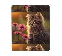 POEZJZW Cat Touching Flowers Pattern Mouse Pad, Portable Office Non-Slip Rubber Base Wireless Mouse Pad For Office Laptop Computer Pc 10 X 12 Inch