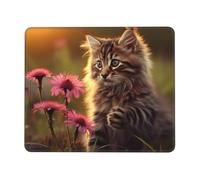POEZJZW Cat Touching Flowers Pattern Mouse Pad, Portable Office Non-Slip Rubber Base Wireless Mouse Pad For Office Laptop Computer Pc 8.3 X 10.3 In
