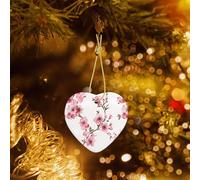 Poezjzw Cherry Blossom Pattern Christmas Heart Shape Ceramic Ornaments Christmas Tree Hanging Home Decoration Gatherings Souvenirs