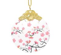 Poezjzw Cherry Japanese Cherry Blossom Pattern Gold Metal Buckle Round Glass Ornaments Christmas Tree Hanging Home Decoration Gatherings Souvenirs