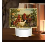 POEZJZW Chickens and Farm Pattern Rectangular Acrylic Night Light Touch Switch Accent for Bookshelves Desks Nightstands