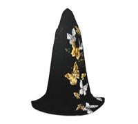 POEZJZW Christma Hoodie Halloween Witch Witchcraft Robe | Gold White Butterflies Black Pattern Halloween Cosplay Costume Hoodies Cape Unisex Costume Party Masquerade
