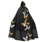 POEZJZW Christma Hoodie Halloween Witch Witchcraft Robe | Gold White Butterflies Black Pattern Halloween Cosplay Costume Hoodies Cape Unisex Costume Party Masquerade